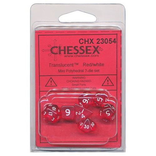 Chessex Dice: Transparent Mini Polyhedral Red/White Set (7)
