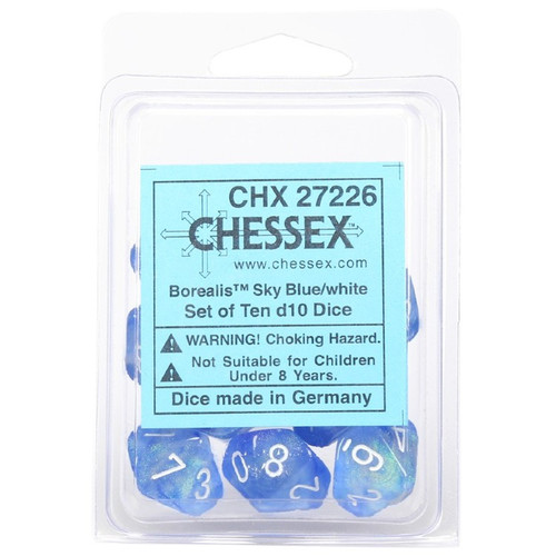 Chessex Dice: Borealis - Poly D10 Sky Blue/White (10)