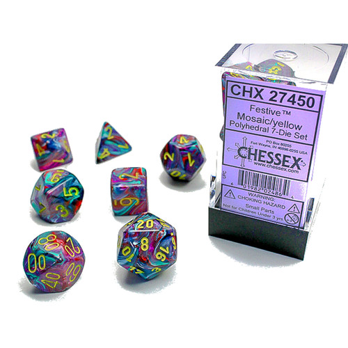 Chessex Dice: Festive - Poly Mosaic/Yellow (7)