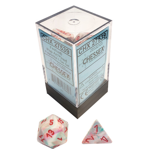 Chessex Dice: Festive - Polyhedral Pop Art/Red (7)