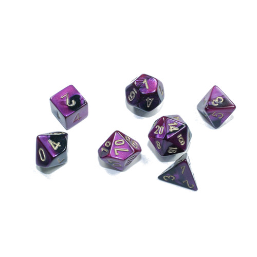 Chessex Dice: Gemini - Mini Polyhedral Black-Purple/Gold (7)