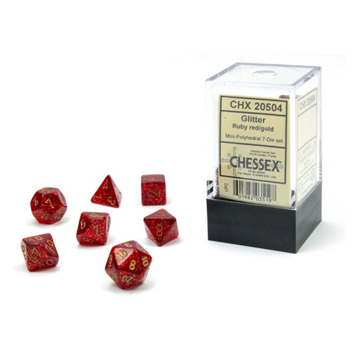Chessex Dice: Glitter - Mini Polyhedral Ruby/Gold (7)