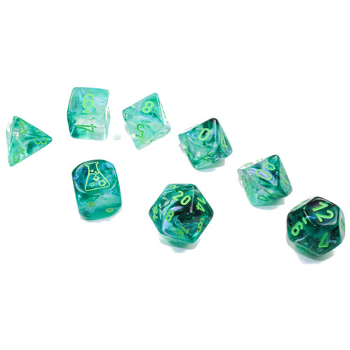 Chessex Dice: Lab Dice 6 Borealis - Polyhedral Kelp/Light Green Luminary (7) w/Bonus Die