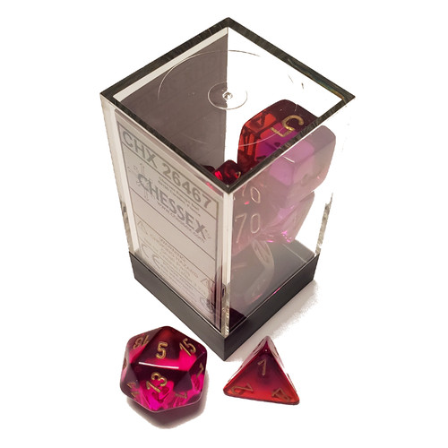Chessex Dice: Polyhedral - Gemini - Translucent Red-Violet/Gold (7)