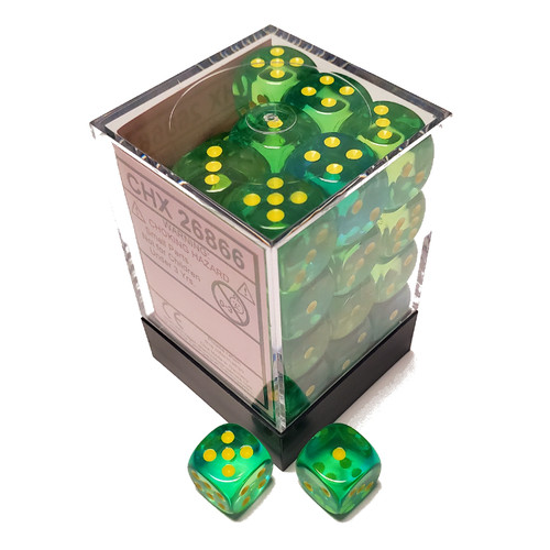 Chessex Dice: 12mm D6 - Gemini - Translucent Green-Teal/Yellow (36)