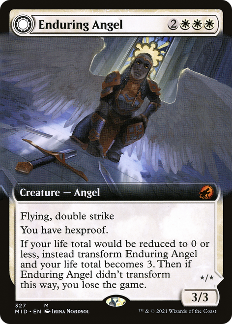 Enduring Angel // Angelic Enforcer (MID-327) - Innistrad: Midnight Hunt: (Extended Art, Double Faced Transform)