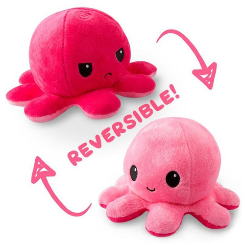 TeeTurtle: Reversible Octopus Plush - Happy & Angry / Light Pink & Pink
