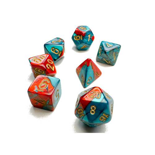 Chessex Dice: Gemini - Mini Polyhedral Red-Teal/Gold (7)