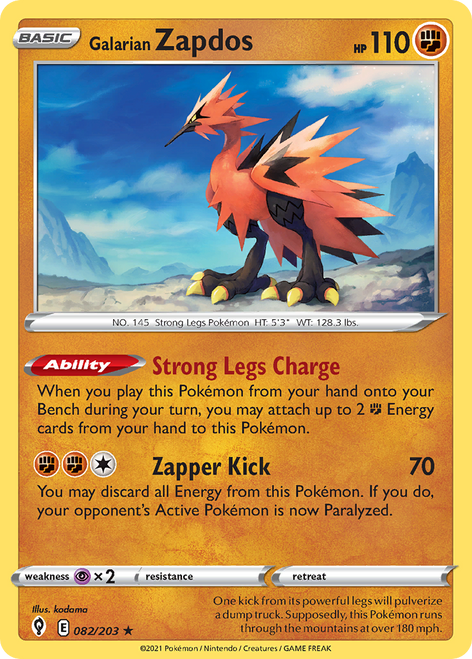 Galarian Zapdos 82/203 - Evolving Skies Reverse Holofoil