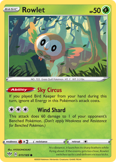 Rowlet 11/189 - Darkness Ablaze Reverse Holofoil