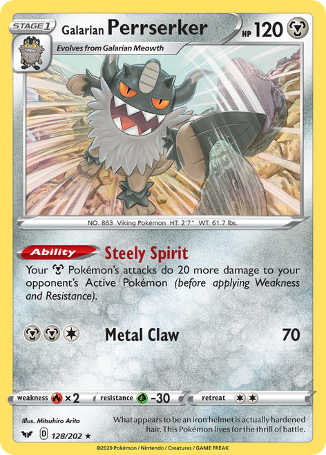 Galarian Perrserker 128/202 - Sword  Shield Holofoil