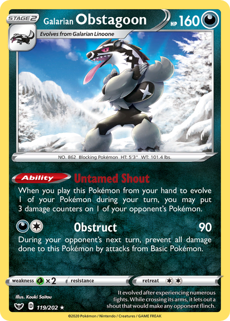 Galarian Obstagoon 119/202 - Sword  Shield Holofoil