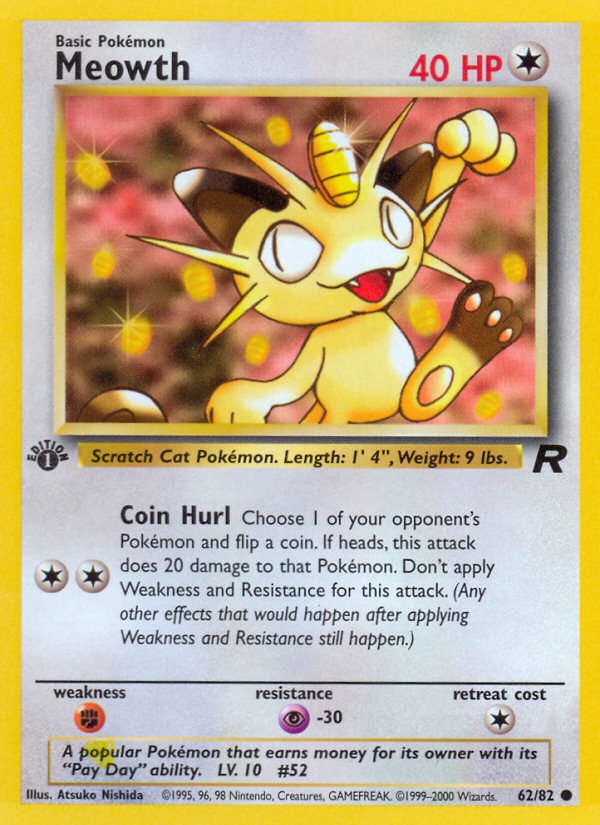 Meowth 62/82 - Team Rocket 1st Edition - Game Nerdz