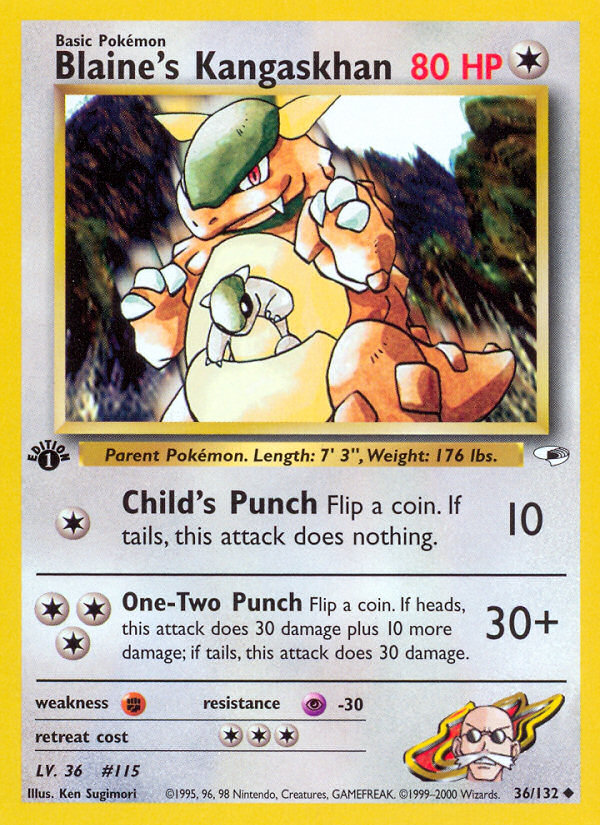 Blaine's Kangaskhan 36/132 - Gym Heroes 1st Edition - Game Nerdz Blaine's Kangaskhan 36/132 - Gym Heroes 1st Edition - Game Nerdz
