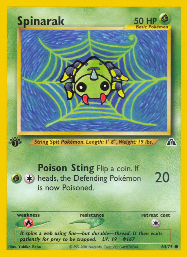 pokemon spinarak card Spinarak 64/75 - Neo Discovery 1st Edition