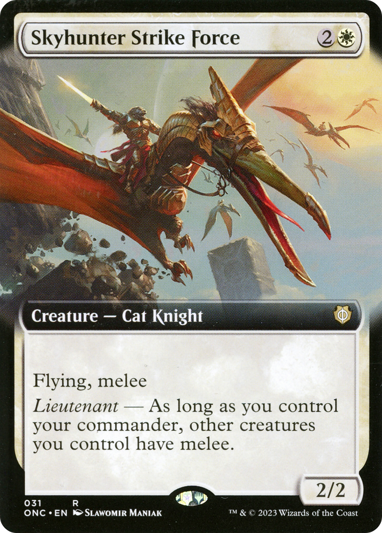 Skyhunter Strike Force (ONC-031) - Phyrexia: All Will Be One Commander: (Extended Art) Foil - Game Nerdz Skyhunter Strike Force (ONC-031) - Phyrexia: All Will Be One Commander: (Extended Art) Foil - Game Nerdz