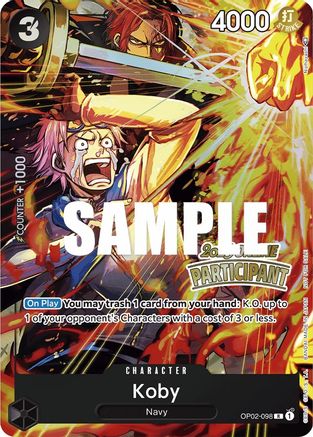 Koby (Online Regional 2023) [Participant] (OP02-098) One Piece Promotion  Cards Foil - Game Nerdz
