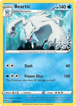 beartic pokemon card price Colorless Frost Smash (130) Weakness Metal 2 Resistance None None Retreat Cost Beartic (Holiday Calendar) 049/189 -