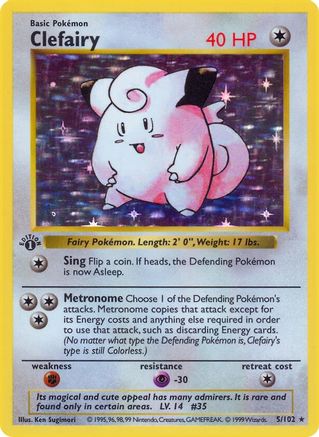 Clefairy 5 - Base Set Shadowless Unlimited Holofoil - Game Nerdz