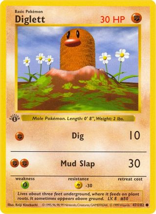 Diglett 47 - Base Set Shadowless 1st Edition - Game Nerdz