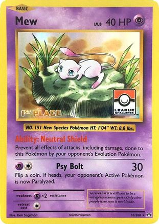 Mew - 53/108 (League Challenge) [1st Place] 53 - League Championship Cards  Holofoil - Game Nerdz