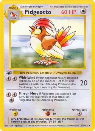 Pidgeotto 22 - Base Set Shadowless 1st Edition - Game Nerdz