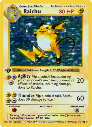 Raichu 14 - Base Set Shadowless Unlimited Holofoil - Game Nerdz