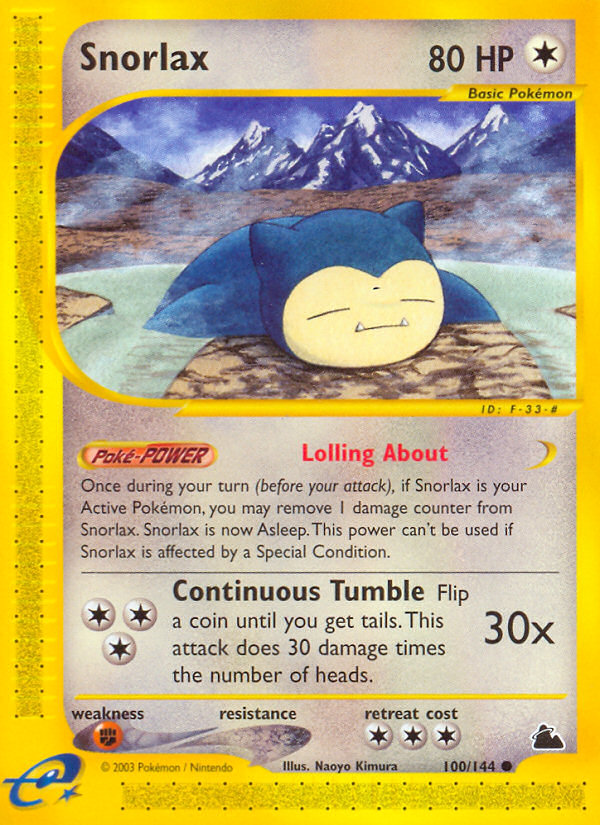 snorlax holographic pokemon card No.143 Japanese Jungle Set Holo Rare Near Mint Colorless Collapse (150) This Pokmon is now Asleep Snorlax 100/144 - Skyridge Reverse
