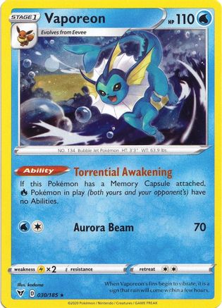 holographic vaporeon pokemon card - 030/185 (Cosmos Holo) 30 - Miscellaneous Cards Products Holofoil holofoil pattern or surface detail) Pokémon Vaporeon 1st 12/64 PSA