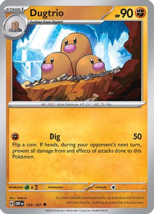 Dugtrio　ダグトリオ ★ シャドウレス　Shadowless　ウィザーズ Dugtrio 104 - SV03 Obsidian Flames - Game Nerdz
