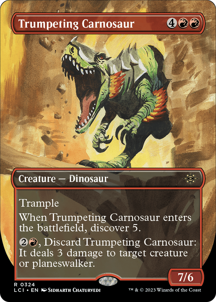 Trumpeting Carnosaur (LCI-324) - The Lost Caverns of Ixalan (Borderless)  Foil - Game Nerdz