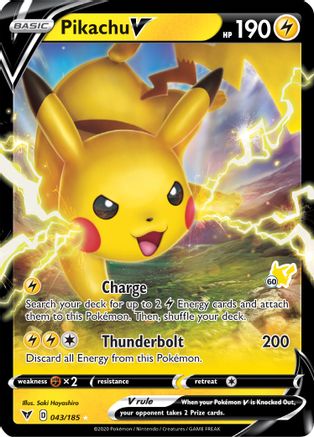 Pikachu V - 043/185 (#60 Pikachu Stamped) 43 - Battle Academy 2022 Holofoil  (LP) - Game Nerdz