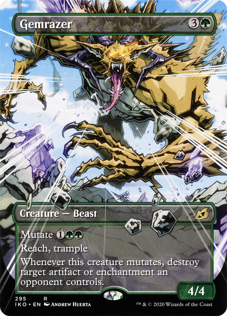 ikoria cards mtg Gemrazer (IKO-295) - Ikoria: Lair of Behemoths: (Showcase) (Borderless) Mint / near mint condition trading card Magic The Gathering: Check Out