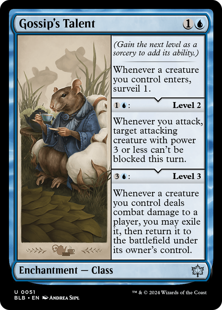 mtg talent cards Magic The Gathering - March of the Machine - Commander (Gain the next level as a sorcery to add its ability.) You may look at the top card of your library any time. Gossip's Talent (BLB-051) - Bloomburrow