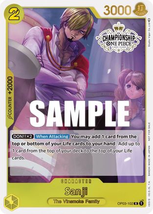 Sanji (Store Championship Participation Pack Vol. 2) (OP03-102) One Piece Promotion Cards Foil - Game Nerdz Sanji (Store Championship Participation Pack Vol. 2) (OP03-102) One Piece Promotion Cards Foil - Game Nerdz