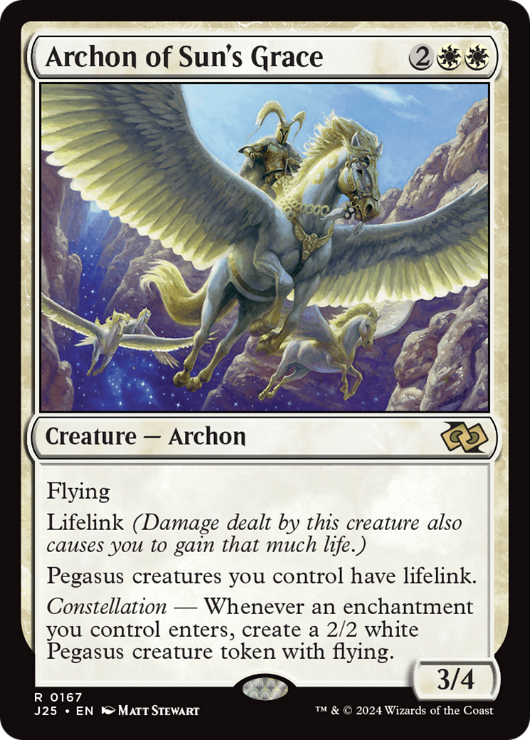 archon mtg cards of Emeria Proxy Gilded Goblet first strike Enchanted creature gets +4/+4 and has flying and first strike. Archon of Sun's Grace (J25-167)