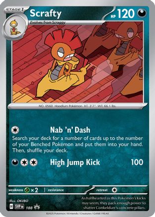 Scrafty - 188 - SV Scarlet Violet Promo Cards (Cosmo Foil) - Game Nerdz Scrafty - 188 - SV Scarlet Violet Promo Cards (Cosmo Foil) - Game Nerdz