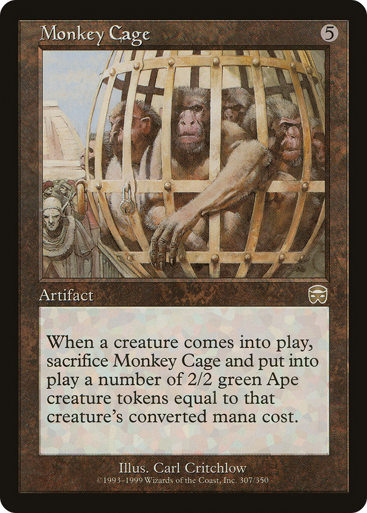 mtg monkey cards Cage (MMQ-307) - Mercadian Masques Foil Monkey Monkey Monkey gets +1/+1 for each nonland permanent whose name begins with the chosen letter. Monkey/Ape art in noncreature cards