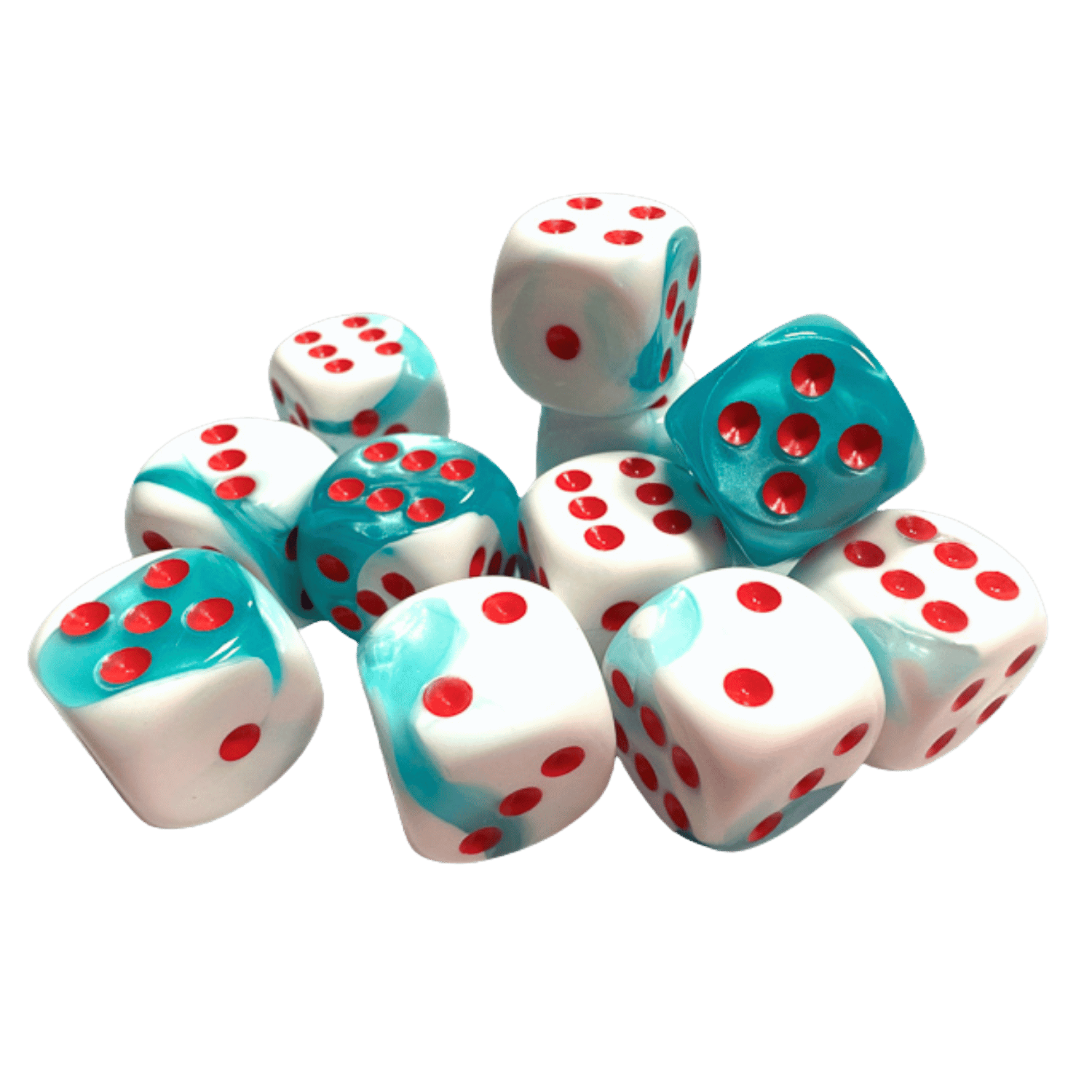 Da Villains & DJ Skizz Cashmere Dice 限定版 Chessex Dice: Gemini 16mm d6 - Teal-White/red (Limited Edition