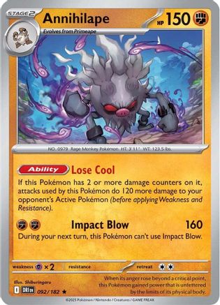 Annihilation foil 1枚 Annihilape 92 - SV10 Destined Rivals Reverse Holofoil - Game Nerdz