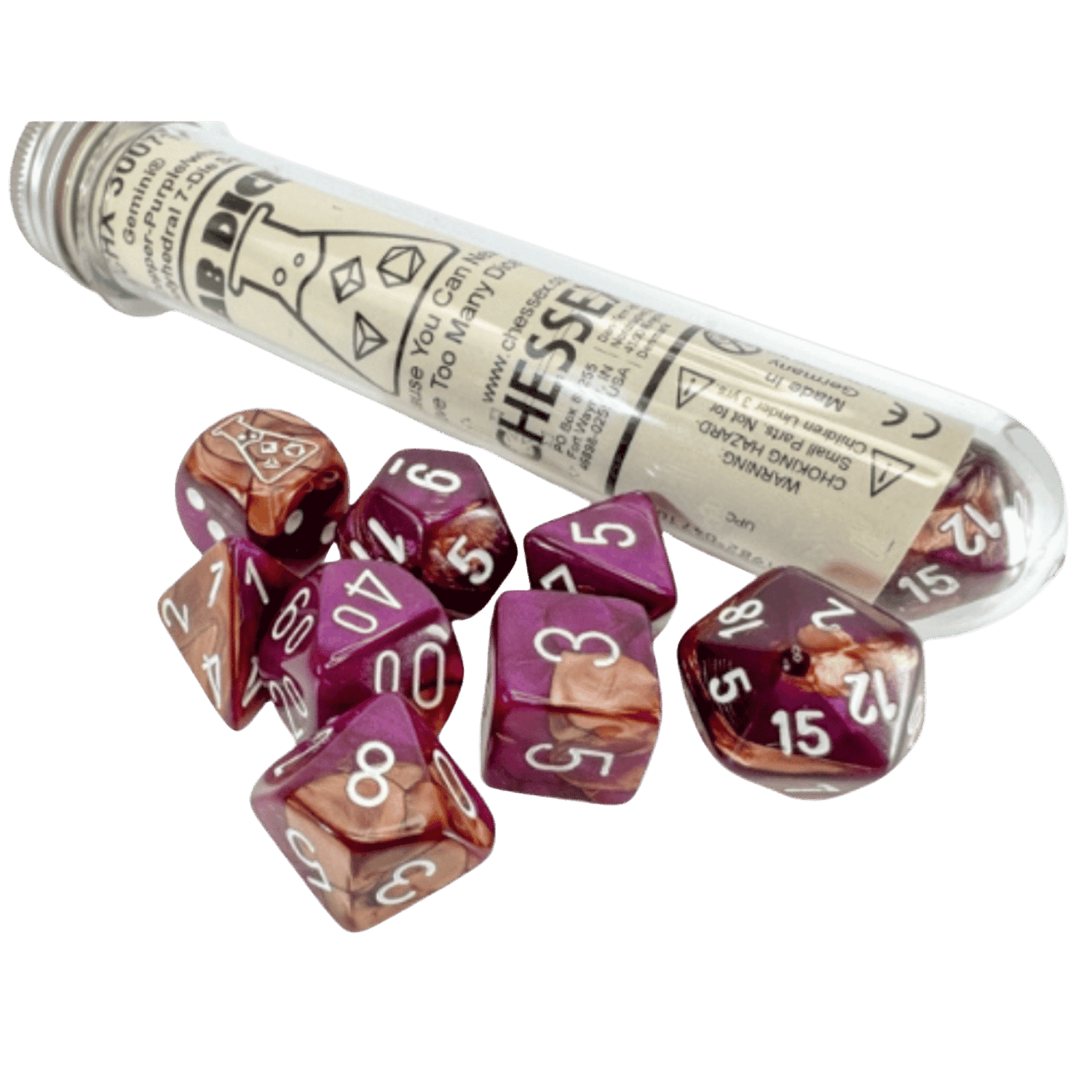 Chessex Dice: Lab Dice 9 Gemini - Polyhedral Purple/White (7) w