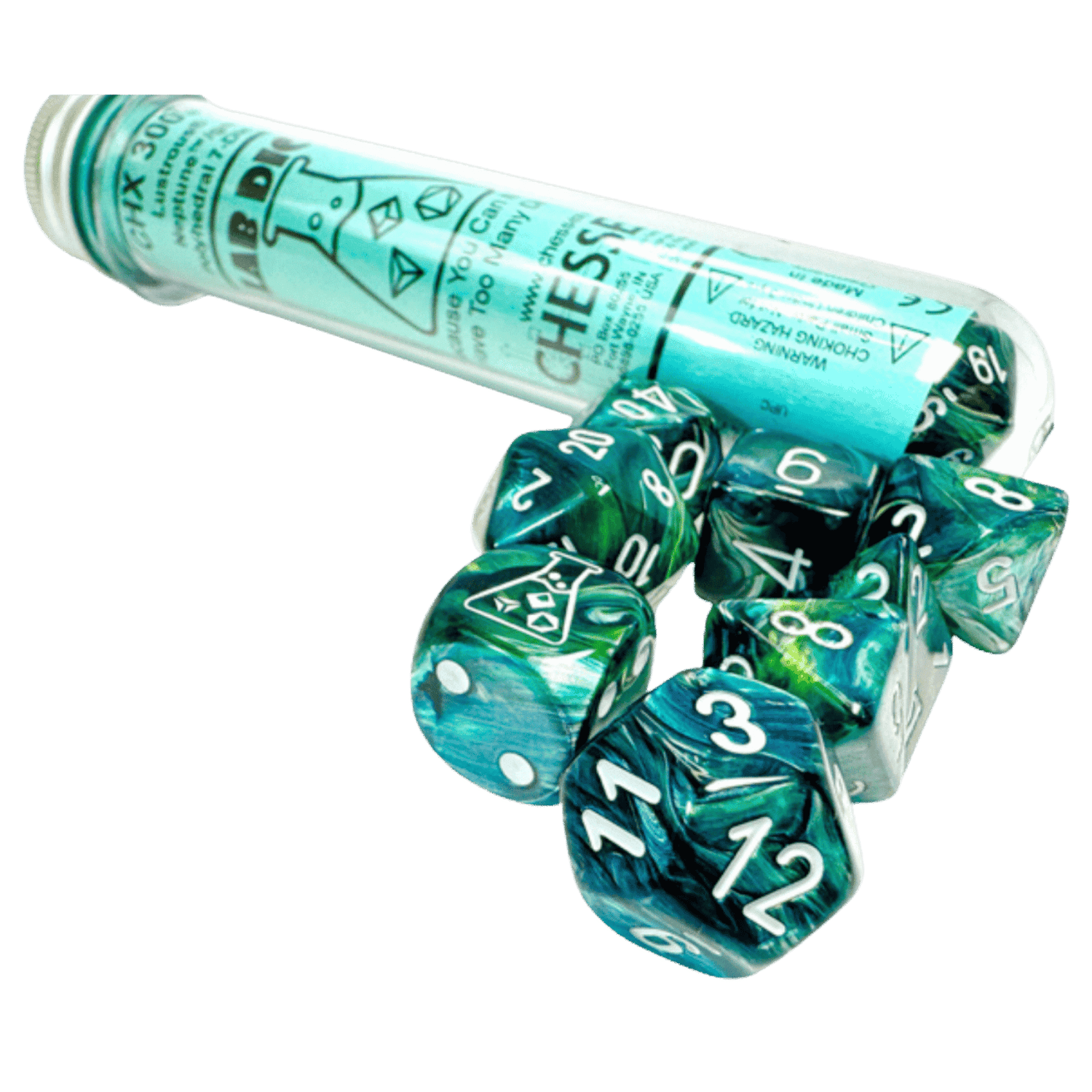 Chessex Dice: Lab Dice 9 Lustrous - Polyhedral Neptune/Grey (7) w