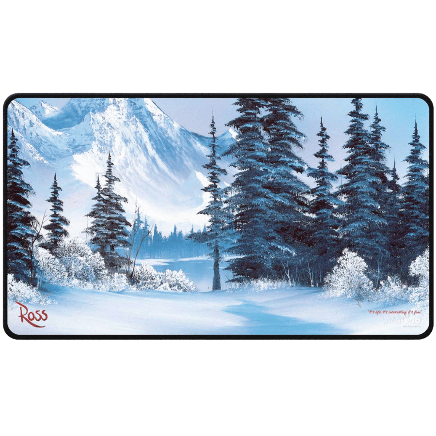Ultra PRO Bob Ross Mighty Mountain Lake – Tapis De Jeu Cousu Bordures Noires, Art Automne Lac Montagne, Playmat Officiel Bob Ross 61x34 Cm Pour Cartes & Bureau