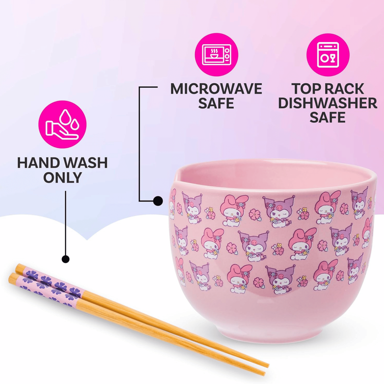 Silver Buffalo Sanrio My Melody & Kuromi Ramen Bowl