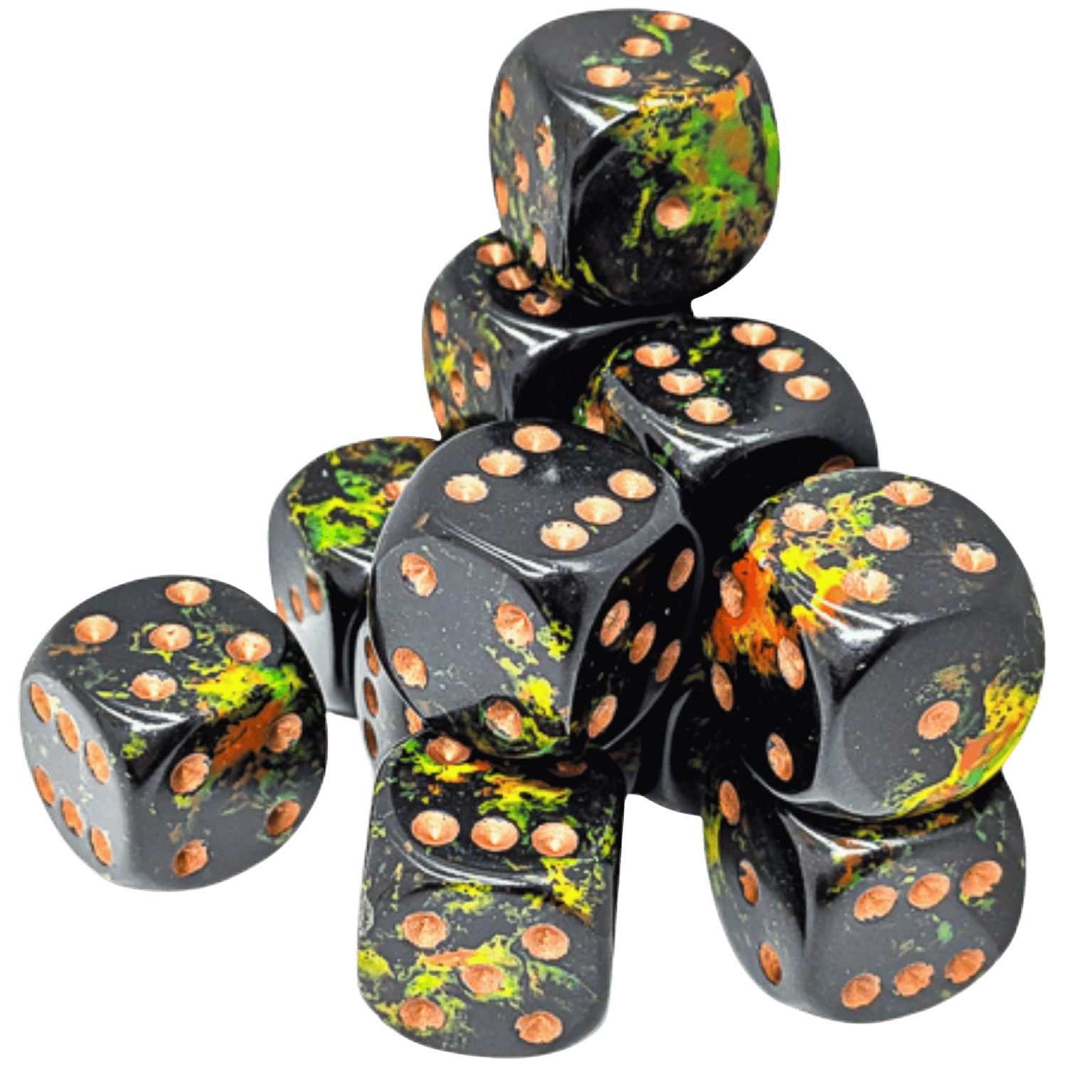 トップス Dice Chessex Dice: Brush D6 16mm - Deep Forest/Gold (12ct) - Game Nerdz