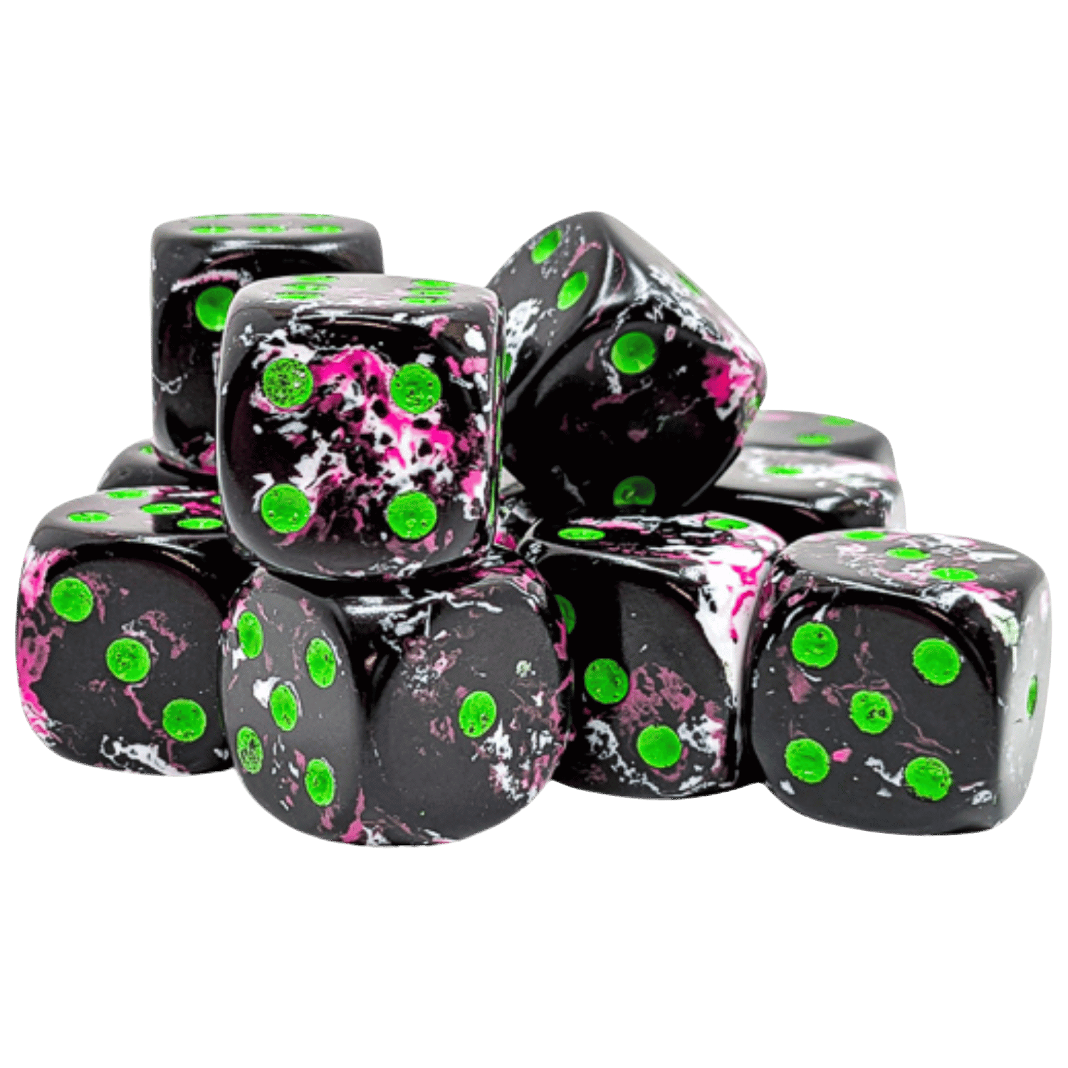 Chessex Dice: Brush D6 16mm - Paintball/Green (12ct) - Game Nerdz
