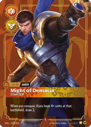Garen - Might of Demacia (Metal) (023/024) - Riftbound Organized Play Promotional  Cards Foil - Game Nerdz