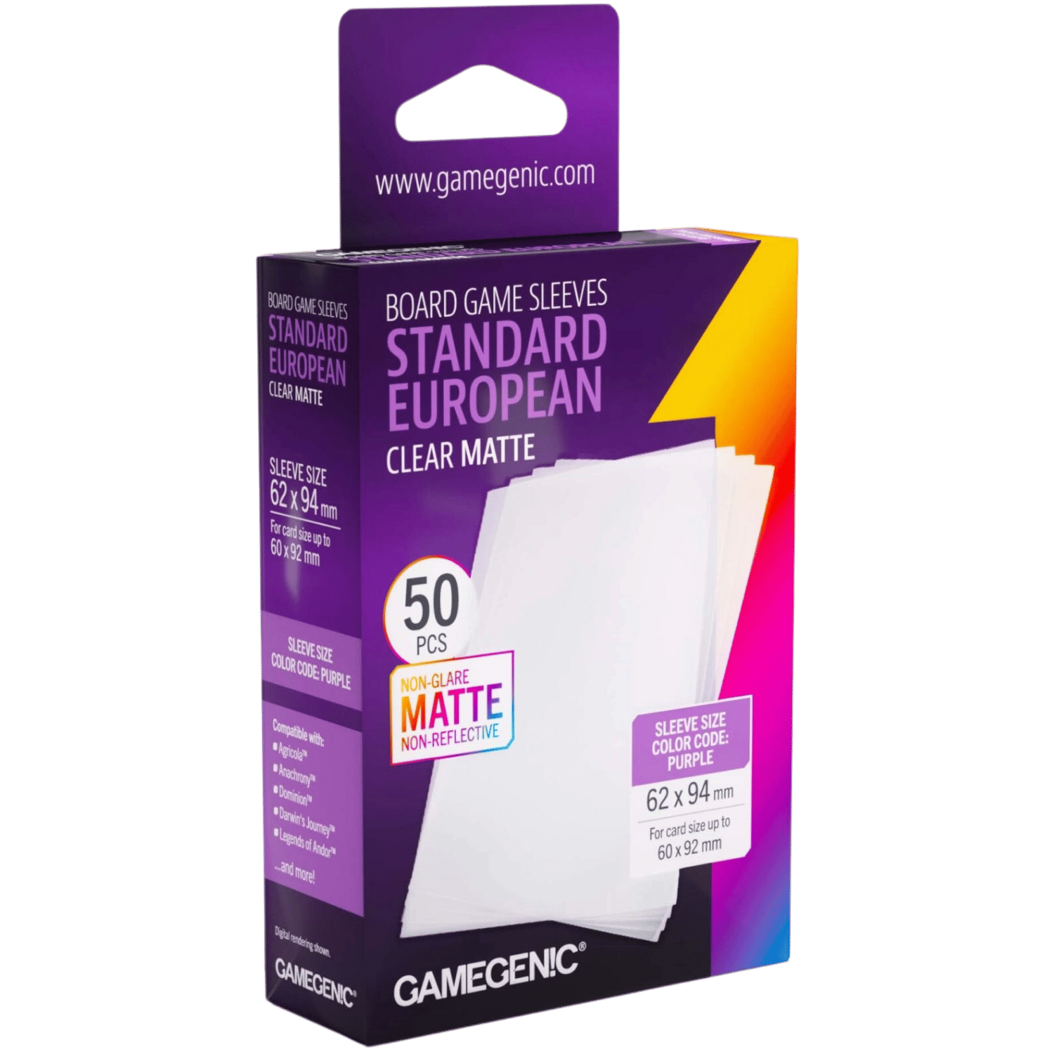 Gamegenic Board Game Sleeves: Clear Matte - Standard European Size (50ct Box) - Game Nerdz Gamegenic Board Game Sleeves: Clear Matte - Standard European Size (50ct Box) - Game Nerdz