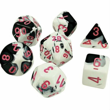 Chessex Dice: Lab Dice 4 Gemini - Polyhedral Black-White/Pink (7ct