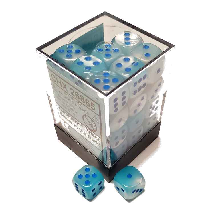 Chessex Dice: 12mm D6 - Gemini - Pearl Turquoise-White/Blue